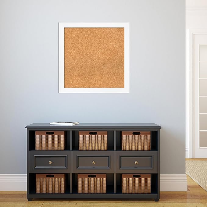 Amanti Art Natural Cork Board for Wall, 27x27 Vision Board with White Frame, Medium Corkboard Office Decor for Home Organization, Modern Corkboard Pinboard to Display Items for Home Organization in-DeskLoop Office