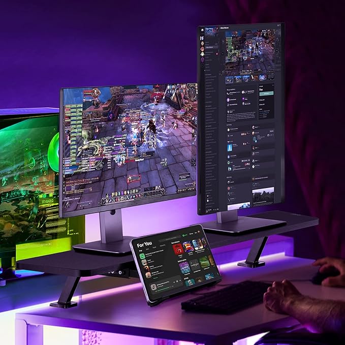 AVLT Clamp Desk Shelf Dual 32" Monitor Riser With Slide-out Holder for Convertible Laptop, Tablet, Smartphone (Black) - Floating Stand (Clamp-On Shelf Only)-DeskLoop Office