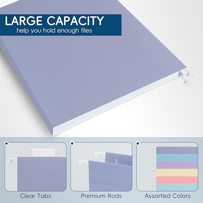 Hanging File Folders, 25 Pack Letter Size File Folders with 1/5-cut Tabs, Office Essentials for Filing Cabinet & Desk Storage-DeskLoop Office