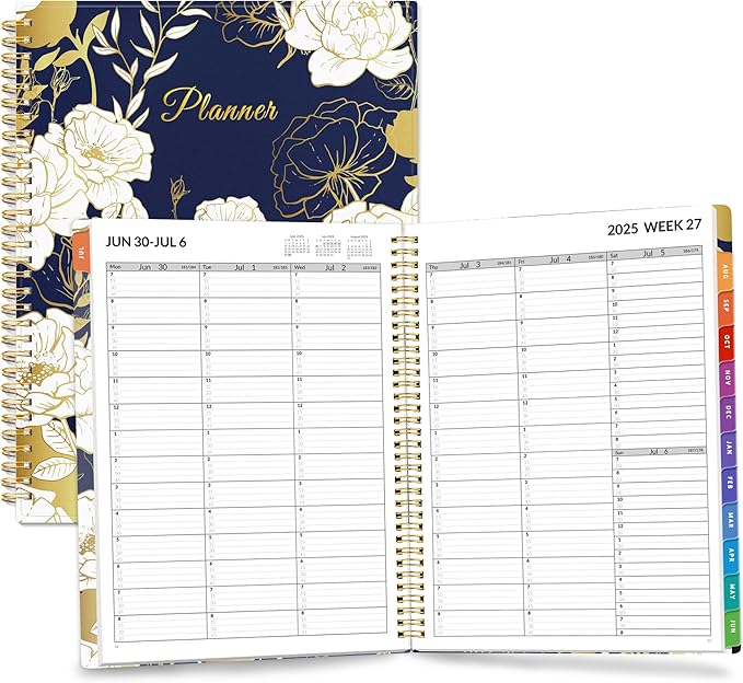 SUNEE 2025-2026 Appointment Book, Quarter-Hourly, Weekly & Monthly - from July 2025 to June 2026, 8.5"x11" Academic Planner, Flexible Cover, Note Pages, Bookmark, Spiral Binding, Vintage-DeskLoop Office