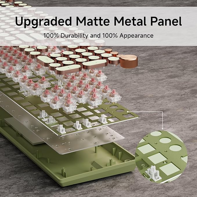 EWEADN Typewriter Style Mechanical Gaming Keyboard, Wired Mechanical Keyboards,104 Keys Backlit LED Keyboards, Media Control Knob, Wired Computer Keyboard Pink Switch for Windows/Mac/PC-Green-DeskLoop Office