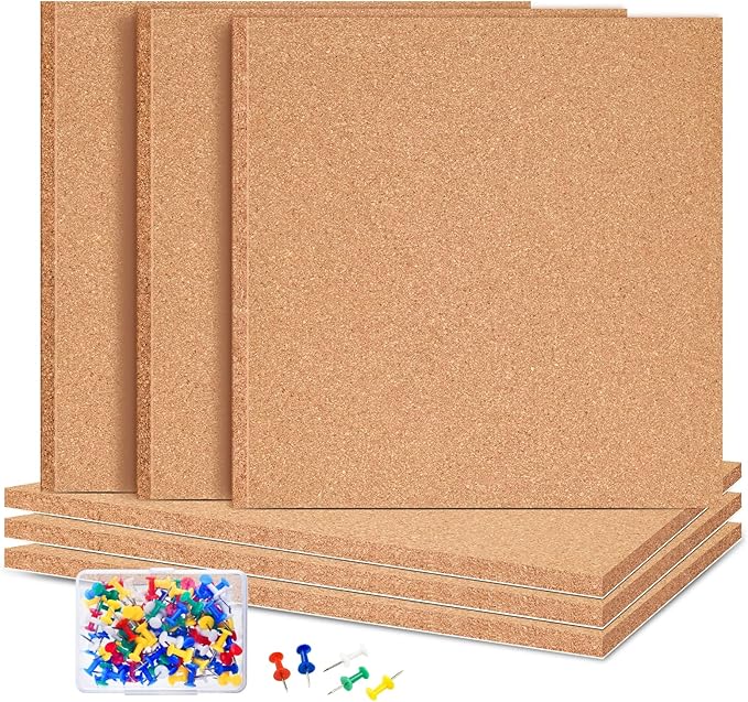 6 Pac Self-Adhesive Square Cork Boards for Wall with 100 Push Pins for Bulletin Boards Cork Wall Home School Office Decorative(12"x12"x1/4" )-DeskLoop Office