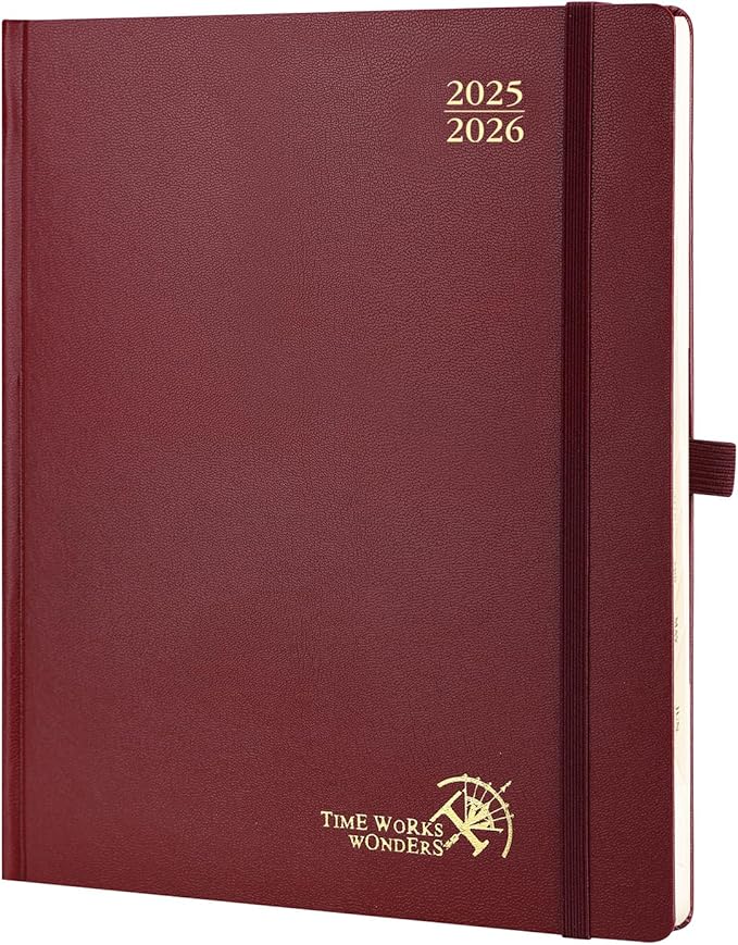 POPRUN Planner 2025-2026, (Large 8.5'' x 10.5'' Hard Cover) Academic Calendar (July 25-June 26) Daily Weekly and Monthly Appointment Book with Hourly Time Slots, Monthly Tabs, 100 GSM - Burgundy-DeskLoop Office