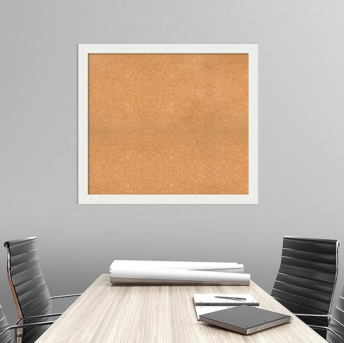 Amanti Art Natural Cork Board for Wall, 33x37 Vision Board with White Frame, Large Corkboard Office Decor for Home Organization, Casual Corkboard Pinboard to Display Items for Home Organization in-DeskLoop Office