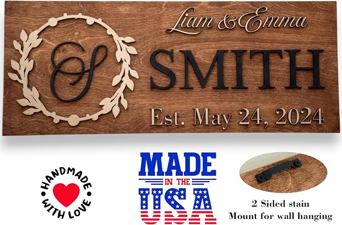 Custom Family Name Sign | Personalized Wooden Wedding Gift | Rustic Last Name - Image 9