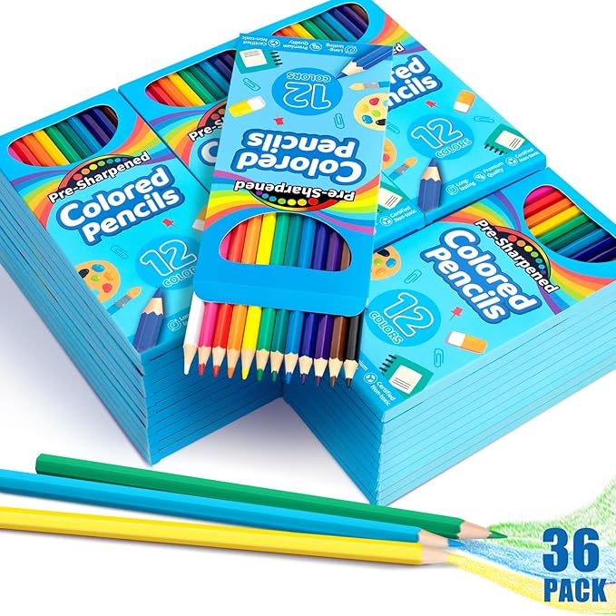 Jumlys 432 Count Colored Pencils Bulk for Kids, 36 Packs Pre-sharpened Coloring Pencils in 12 Colors, Bulk School Supplies for Teachers, Ideal Back to School Supplies & Classroom Prizes-DeskLoop Office