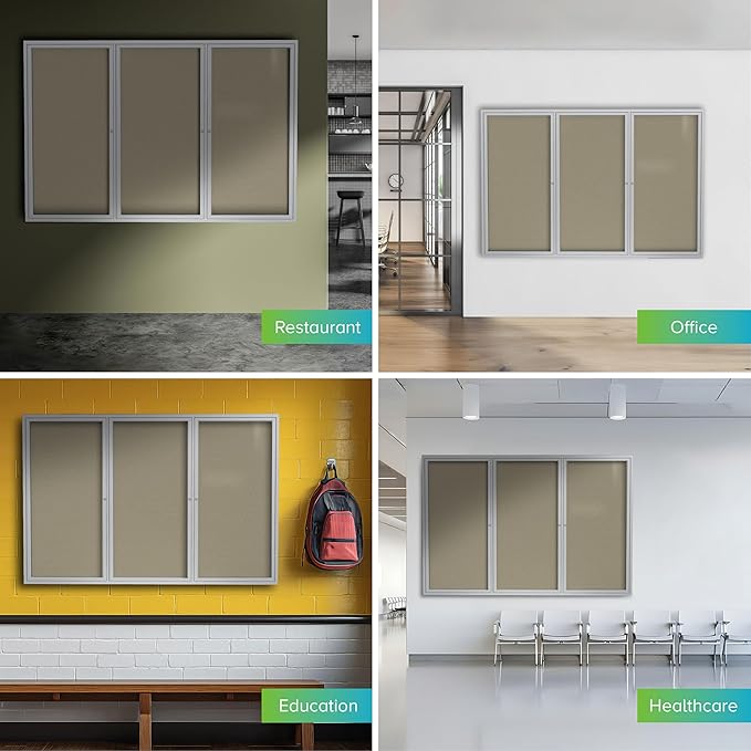 Ghent 36" x 72" 3-Door Outdoor Enclosed Bulletin Board with Lock, Vinyl Material, Shatter Resistant Acrylic Panels, Made in the USA, Satin Aluminum Frame - Caramel-DeskLoop Office