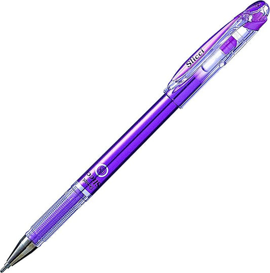 Pentel Arts Slicci Metallic 0.8 mm Needle Tip Gel Pen, Metallic Violet Ink, Box of 12 (BG208-MV)-DeskLoop Office