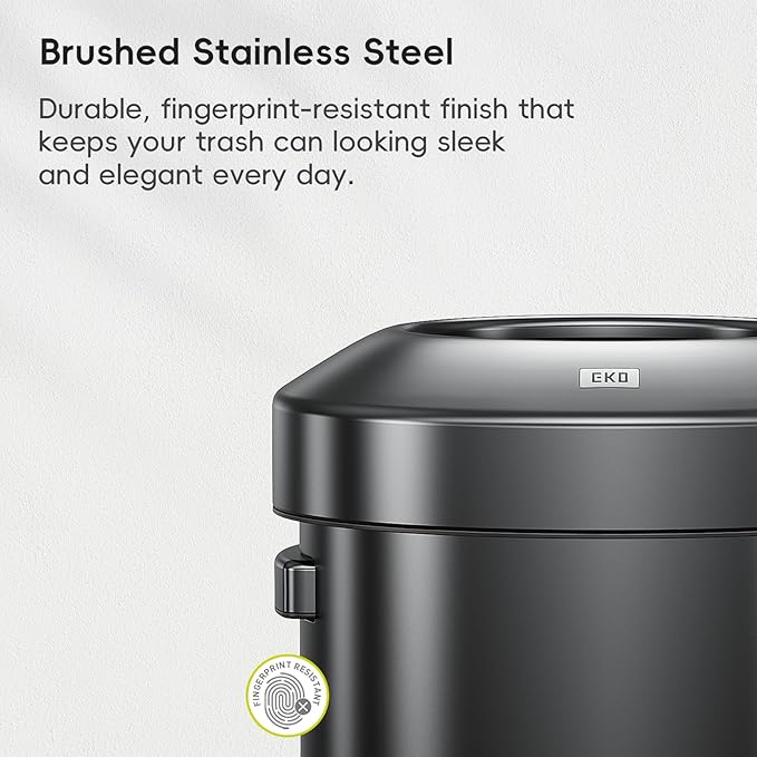 EKO Urban 24 Gallon Round Black Stainless Steel Open Top Waste Bin, Tall Commercial Trash Can for Indoor/Outdoor, Extra Large Metal Garbage Bin for Office, Restaurant, Restroom, 90L