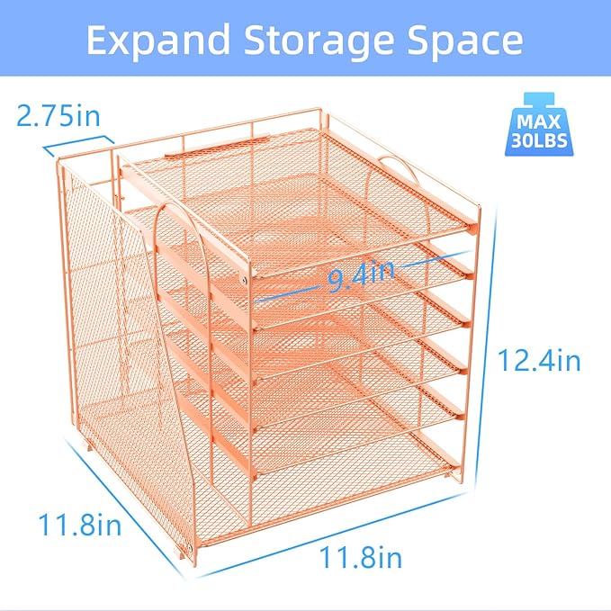 Gianotter Desk Organizer for Women, 6-Tier Paper Organizer with Magazine Rack, Office Desk Decor, Office Supplies (Rose Gold)-DeskLoop Office
