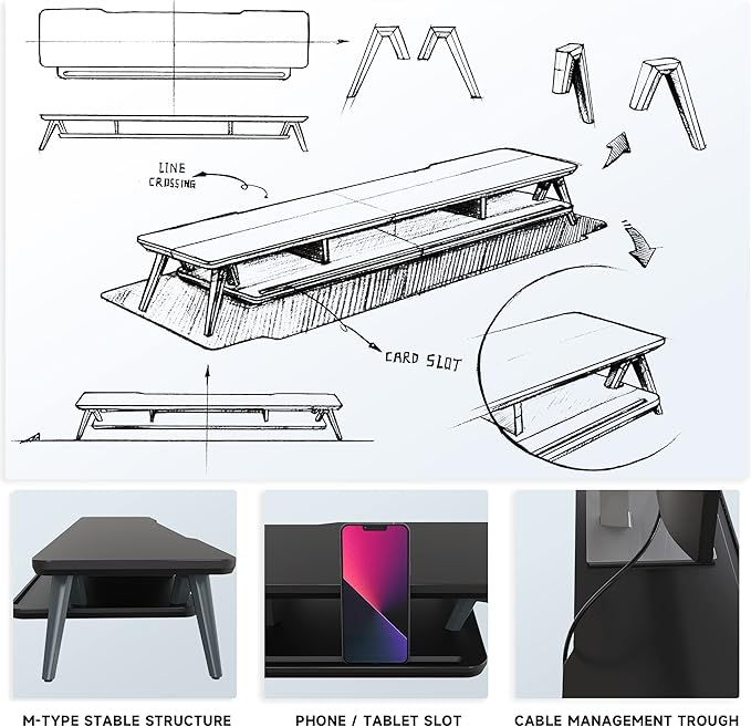 Fenge Dual Monitor Stand, Monitor Stands Riser for 2 monitors, 42.5 Inch Wood Desk Shelf with Storage Organizer and Cable Management for Office Desk Accessories-DeskLoop Office