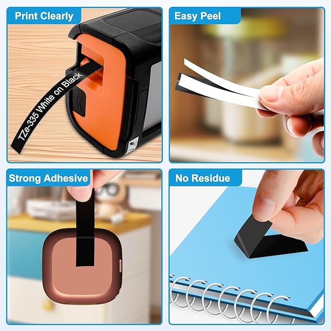 RAEMALL Compatible with Brother Label Tape TZe335 TZe435 TZe535 TZeMQG35 TZeMQP35 TZe TZ Tape, 12mm 0.47 Inch Laminated White on Color Compatible with Brother P Touch Label Maker PT-D210 H110-DeskLoop Office