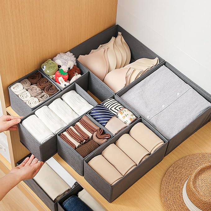 6 Pack Drawer Organizers for Clothing,Fabric Foldable Closet Organizers and Storage Dresser Drawer Dividers Storage Basket Bins for Clothes,Socks,Scarves,Ties,Underwear,Towels-DeskLoop Office