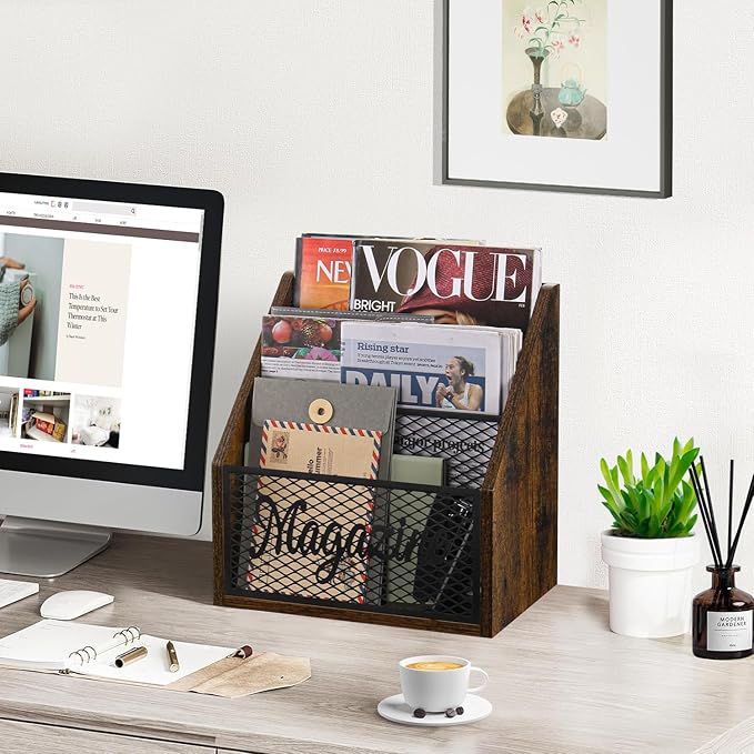 YINMIT Magazine Holder, Stepped 3 Tier Magazine Rack Floor, Magazine Storage Basket, Folder Organizer Bin for Magazines,Books,Newspapers,Tablets-DeskLoop Office