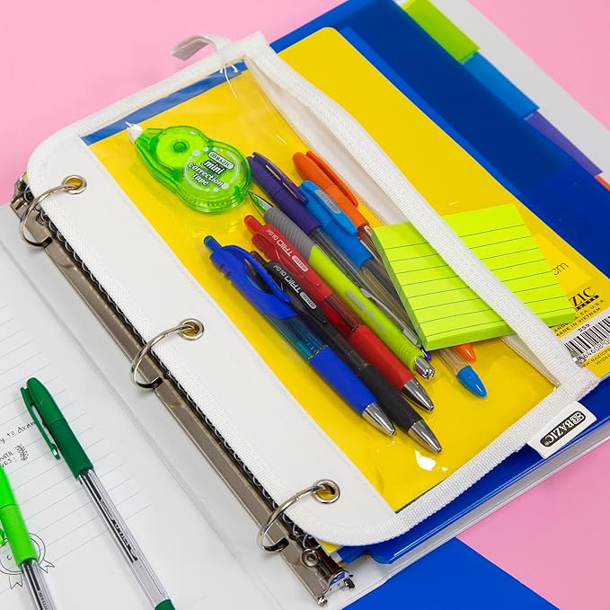 BAZIC Pencil Pouch 3 Ring Binder Pouch w/Rivet Enforced Rings Holes, 11.5"x6.5" Clear Color, Zipper Pouches Case Cosmetic Bag, 24-Pack