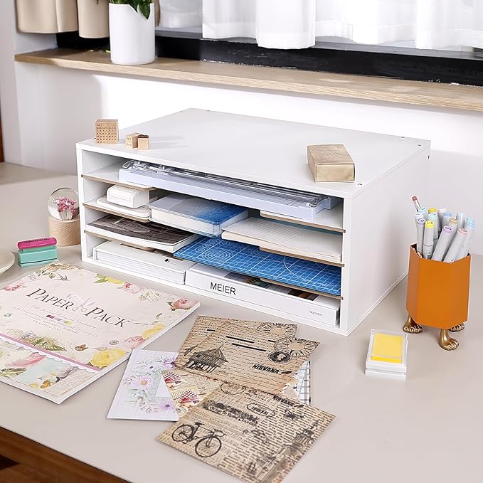 12x18 Construction Paper Organizer, 4-Tiers Paper Storage Shelf, Wooden Desk Organizer, File Holder and Letter Tray for Office, Home, Classroom-DeskLoop Office