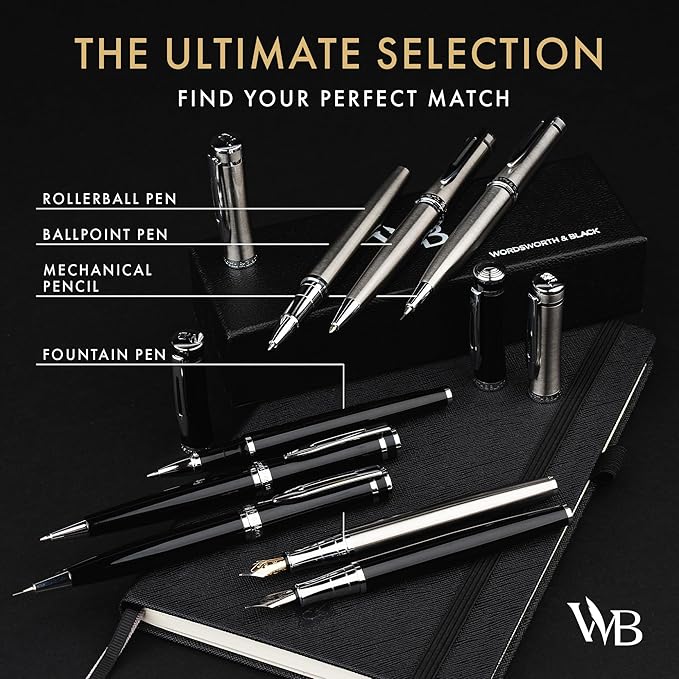 Wordsworth and Black Mechanical Pencil Graphite Lead- Stunning Luxury Metal Pencil, Black Lacquer Chrome Finish, 0.7mm Led, Best Gift Set for Men & Women, Professional Executive Office Pencils-DeskLoop Office