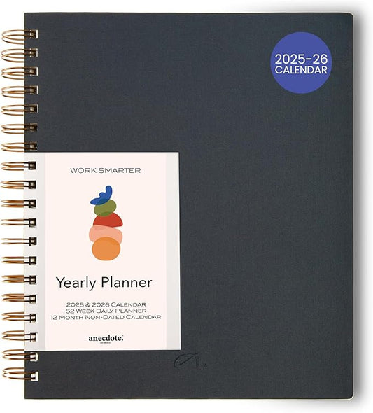 Anecdote Planner 2025 (8.5" x 10") Daily Planner Weekly Monthly Planner - 52 Weeks w/Library Buckram Cover, Brass Spiral - A4 Size Bleed-Resistant Paper – Ink Blue-DeskLoop Office