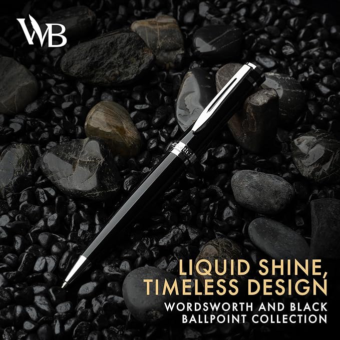 Wordsworth and Black Ballpoint Pen Black Lacquer- Stunning Luxury Pen Chrome Finish, Ink Refill, Best Gift Set for Men & Women, Refillable, Elegant, Nice Pens, Fine Point-DeskLoop Office