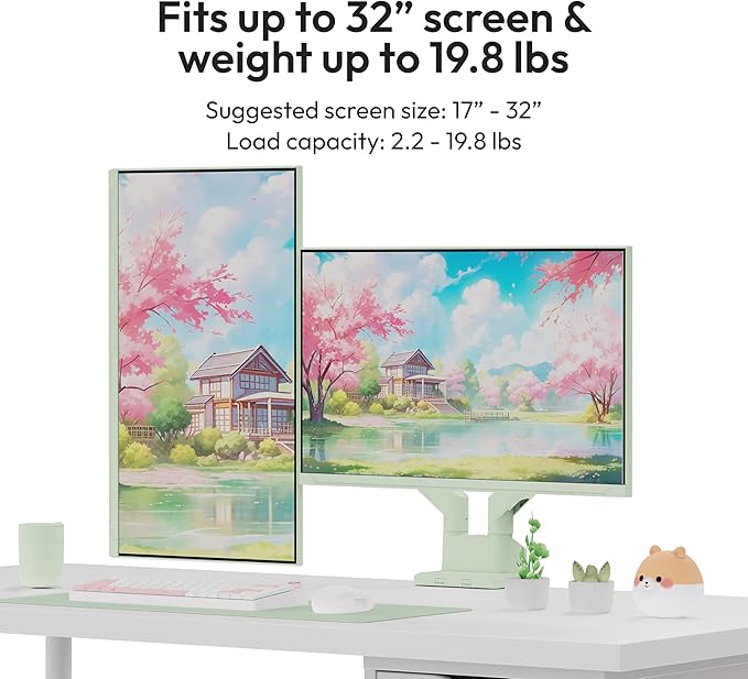 Pixio PS1D Wave Mint Dual Monitor Arm Stand Desk Mount - Fits up to 32 inches Monitors and up to 19.8lbs. VESA Compatibility and Integrated Cable Management-DeskLoop Office