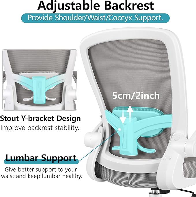 FelixKing Office Chair, Ergonomic Desk Chair Breathable Mesh Chairs with Adjustable High Back Lumbar Support Flip-up Armrests, Executive Swivel Comfy Task Computer Chairs for Home Office Gray-DeskLoop Office