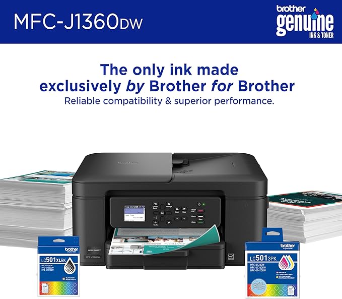 Brother Work Smart 1360 Wireless Color Inkjet All-in-One Printer with Automatic Duplex Printing and 1.8” Color Display | Includes Refresh Subscription Trial(1) (MFC-J1360DW) (Uses LC501 Series Inks)-DeskLoop Office
