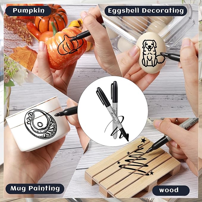 Thenshop 300 Pack Permanent Markers Bulk Black Permanent Marker Set Fine Point Pens Work on Wood, Metal, Stone, Glass-DeskLoop Office