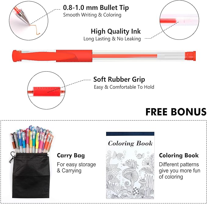 Shuttle Art Gel Pens, 32 Colors Gel Pen Set with Coloring Book for Adults Coloring Books Drawing Doodling Crafts Scrapbooking Journaling-DeskLoop Office
