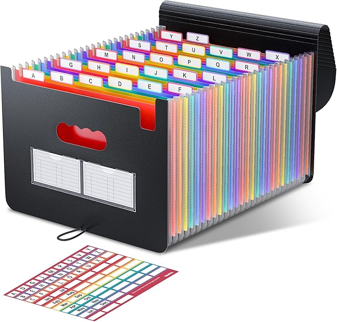ThinkTex Accordion File Organizer, 26 Pockets Expanding File Folders, Monthly Bill Receipt Documents Organizer, Colorful Tabs, Letter/A4 Size for School, Home and Office, Classroom Must Haves-DeskLoop Office