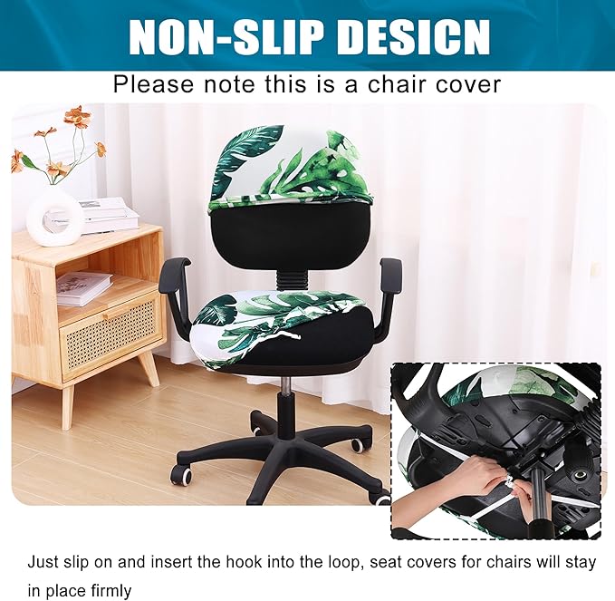 Smiry Stretch Printed Office Computer Chair Covers, Universal Washable Removable Desk Rotating Chair Slipcovers Protector, Seat + Backrest Cover - Green-DeskLoop Office