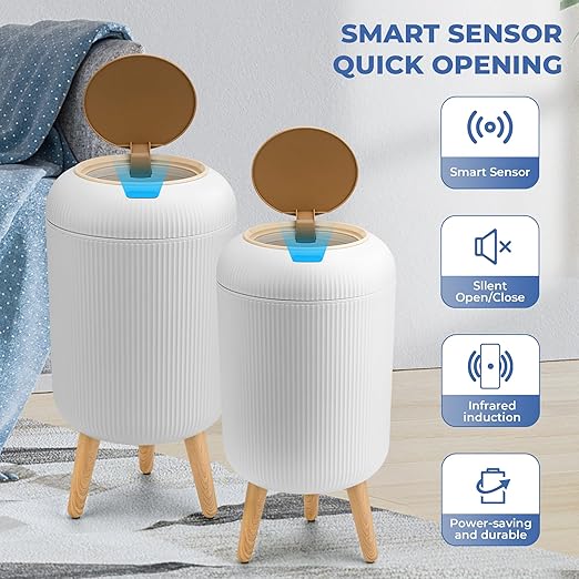 2 Pack Automatic Trash Can 12L /3 Gallon and 10L /2.64 Gallon Bathroom Trash Bin with Lid Touchless Small Smart Motion Sensor Garbage Cans for Kitchen, Bathroom,Living Room and Bedroom-DeskLoop Office