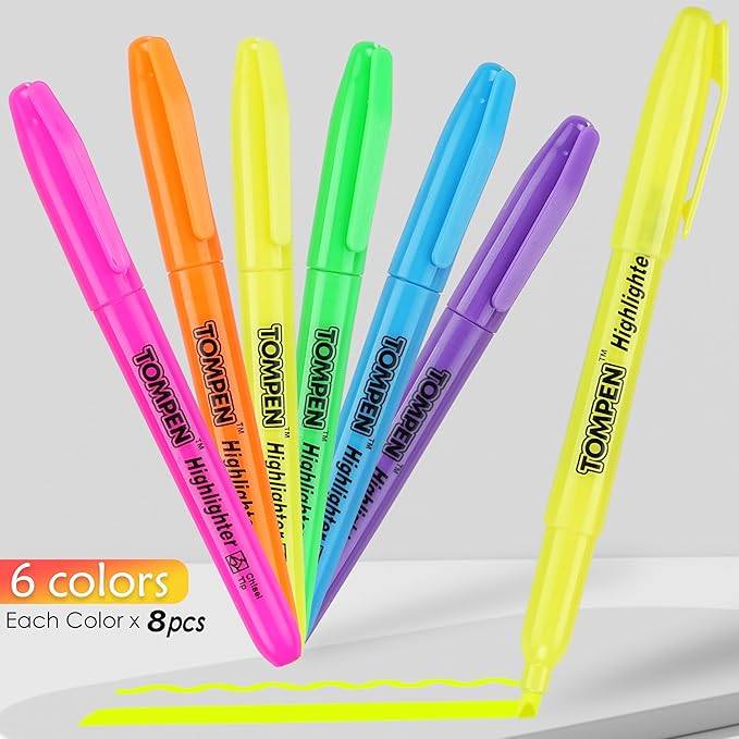 Highlighters Bulk 48 Pack – 6 Assorted Colors Chisel Tip High lighter Marker Set for School,Office,Bible Study, Journaling – Smear-Free,Quick Dry Ink Fluorescent Pens for Teachers & Students-DeskLoop Office