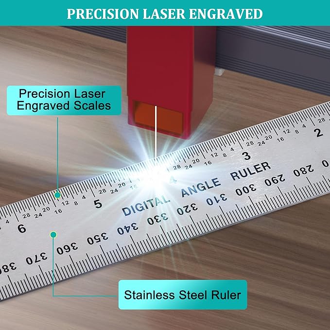 Digital Angle Finder Protractor, Angle Finder Ruler with 7inch/200mm, Angle Measuring Tool for Woodworking/Carpenter/Construction/DIY Measurement(2 Batteries Included) (Stainless Steel)-DeskLoop Office