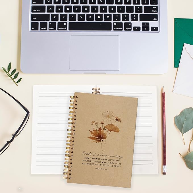 Behold I am Doing a New Thing Floral Christian Notebook Journal, Christian Gifts for Women, Bible Notebooks for Note Taking, Bible Journaling Notebook, Hardcover Spiral Notebook 5.5x8.3 kraft paper-DeskLoop Office