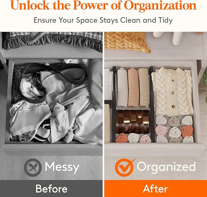 Lifewit 6 Pack Drawer Dividers 4" High, 11-17" Adjustable Drawer Organizers for Clothes, Expandable Dresser Separators in Bedroom/Bathroom/Kitchen/Fridge/Office Organization and Storage, Black-DeskLoop Office