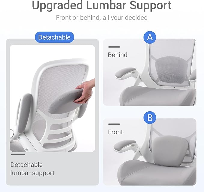 HYLONE 400lbs Heavy Duty Office Chair, 5" Thickened Seat Ergonomic Desk Chair with Adjustable Armrests, Home Office Computer Chairs for Long Hours Mesh Executive Chair(Grey)-DeskLoop Office