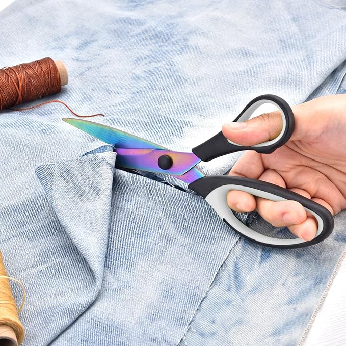 Craft Scissors Set of 3 Pack, All Purpose Sharp Titanium Blades Shears, Comfort Grip Handle, Multipurpose Fabric Scissors Tool Great for Adults, Office, Sewing, School and Home Supplies, White&Black-DeskLoop Office