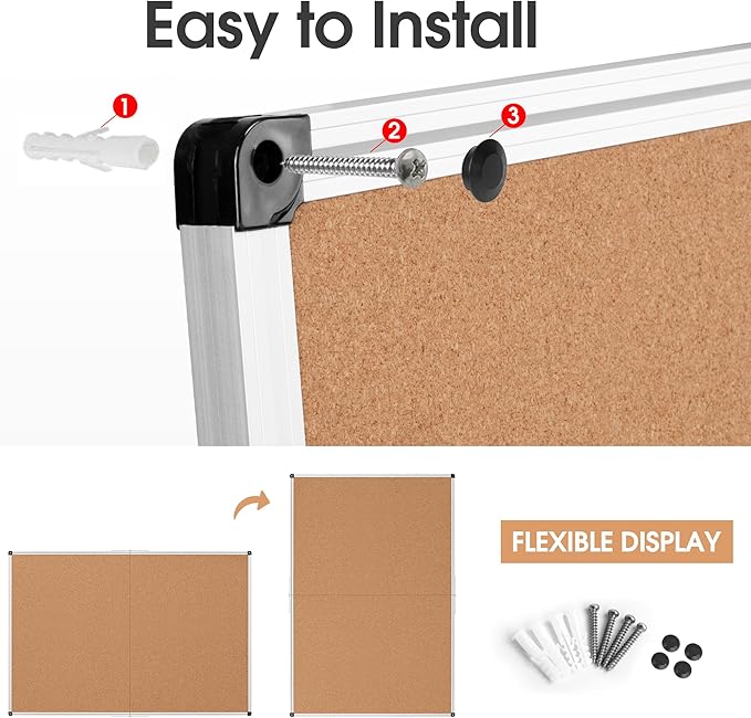 Board2by Extra Large Cork Bulletin Board 60" X 48", Foldable Notice Pin Board for Wall, Silver Aluminum Framed 5'x4' Corkboard, Wall Mounted Noticeboard with 36 Push Pins for School, Home & Office-DeskLoop Office