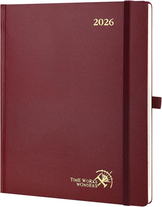 POPRUN 2026 Planner (Large Size 8.5''x 10.5'' Hardcover) - Daily Weekly and Monthly Calendar Agenda 2026 Appointment Book with Hourly Time Slots, Monthly Tabs, 100 GSM - Burgundy-DeskLoop Office