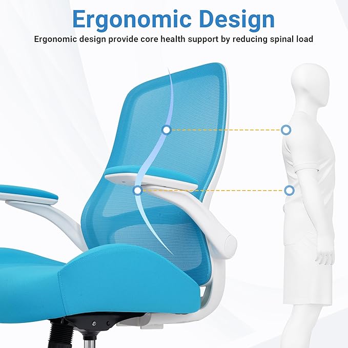 HYLONE Heavy Duty Office Chair, 5" Thickened Seat Ergonomic Desk Chair with Adjustable Armrests, Home Office Computer Chairs for Long Hours Mesh Executive Chair(Blue)-DeskLoop Office