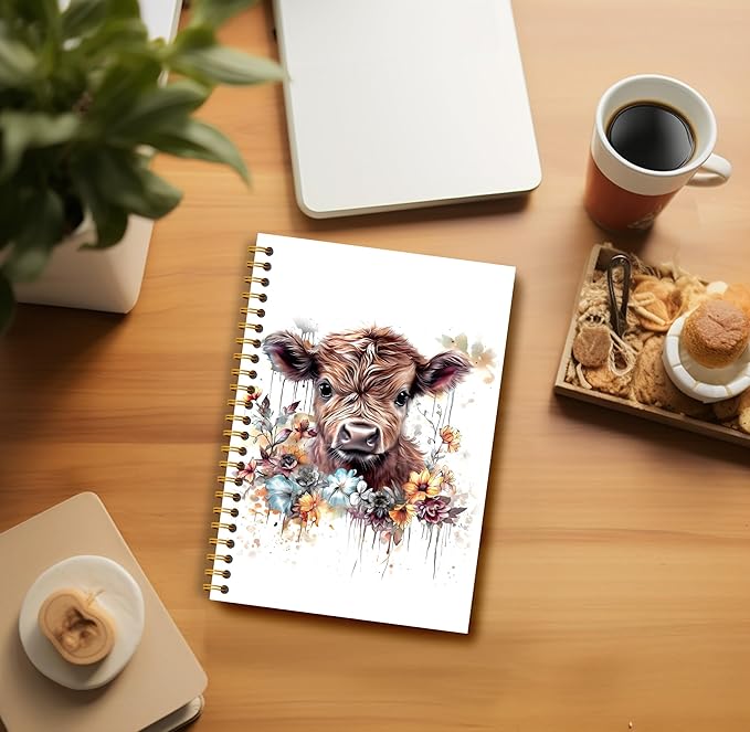 Highland Cow Notebook Journal - Highland Cow Gifts, Floral Spiral Journal Notebook 5.5×8.3, Cow Gifts for Cow Lovers, Cow Gifts for Women, 164 Pages-DeskLoop Office