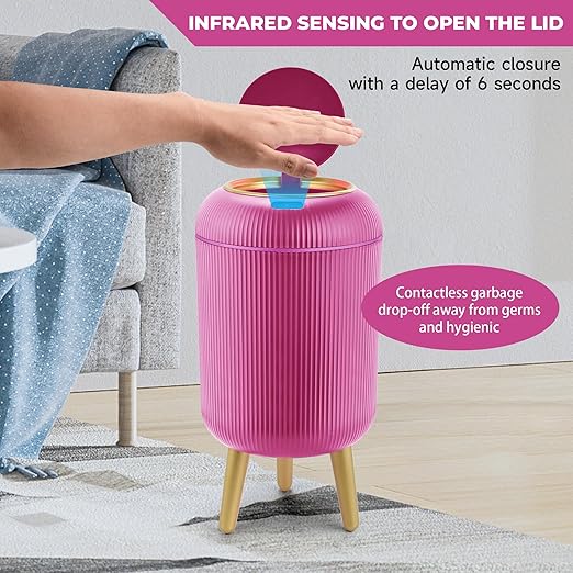 Pukomc Smart Sensor Wastebasket, Convenient and Hygienic Easy to Use, Technology Sensor Waterproof Wastebasket Plastic Trash can for Kitchen, Bathroom, Bedroom, Living Room, Office and Outdoor Pink-DeskLoop Office