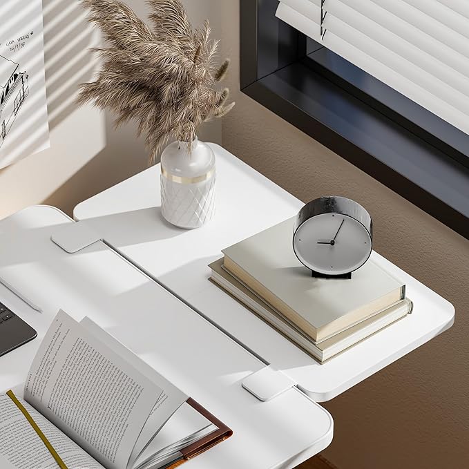 Desk Extender Tray, 24" x 12" Clamp On Shelf, Desk Extension with Laptop Holder, Table Arm Rest, Clamp On Keyboard Tray for Office and Home, Workstation Organizer, Medium, White-DeskLoop Office