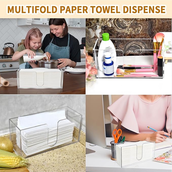 2Pack Acrylic Countertop Paper Towel Holder, Paper Towel Dispenser Countertop/Acrylic Napkin Holder(5mm Acrylic) C-fold or MultiFold Trifold Paper Towels for Bathroom, Kitchen,Restaurant (2)-DeskLoop Office