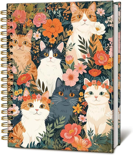 Cat Notebook Journal for Teen Girls, Black Cat Floral Spiral Notebook for School Supplies, Cute Notebooks for School Aesthetic, Cat Lover Gifts for Women Men 5.5x8.3 Inch-DeskLoop Office