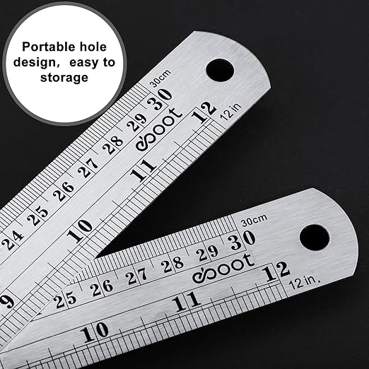 EBOOT Stainless 2 Pack Steel Ruler 12 Inch Metal Rule Kit with Conversion Table-DeskLoop Office