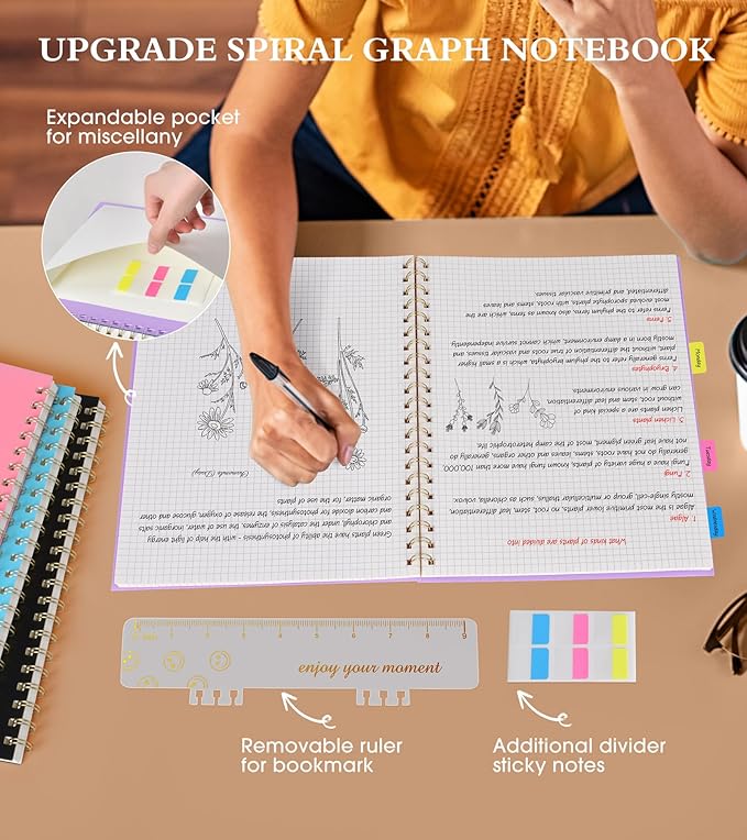 Graph Paper Notebook, Spiral Notebook Journal 8.5” x 11”, A4 Large Grid Notebooks for Women Men, 100 GSM Graph Paper, Plastic Hardcover Spiral Graphing Journals for Work School Engineerin, Purple-DeskLoop Office