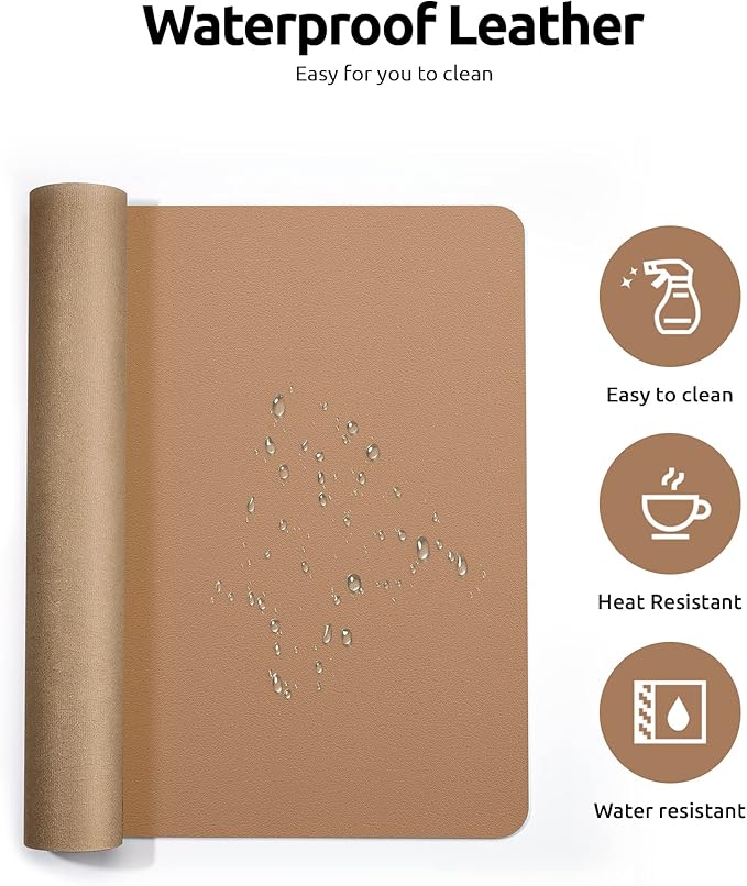 YSAGi Leather Desk Protector, Office Mat, Large Mouse Mat, Non-Slip PU Leather Blotter, Laptop Desk Mat, Waterproof Writing Pad for Office and Home (Khaki, 31.5" x 15.8")-DeskLoop Office