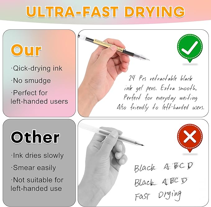 RIANCY Black Blue Red Gel Ink Pens, 0.35mm Extra Fine Point Smooth Writing Rollerball Pens, Japanese Style No Smudge Ballpoint Pen, Quick Drying for Journaling Office School Stationery Supplies 12Pcs-DeskLoop Office