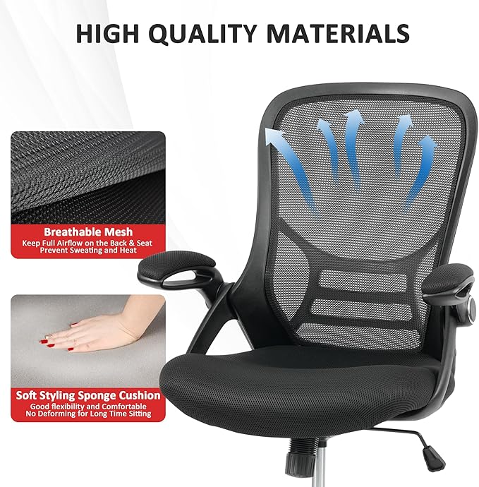 HYLONE Office Chair Ergonomic Desk Chair with Adjustable Armrests, Mesh Executive Chair, Home Office Computer Chairs for Long Hours(Black)-DeskLoop Office